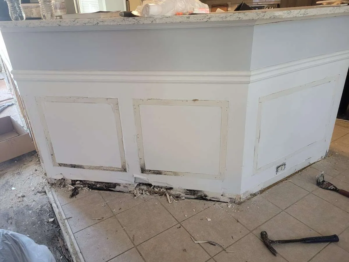 Water damage and mold on kitchen during Storm Damage Restoration in Bella Vista